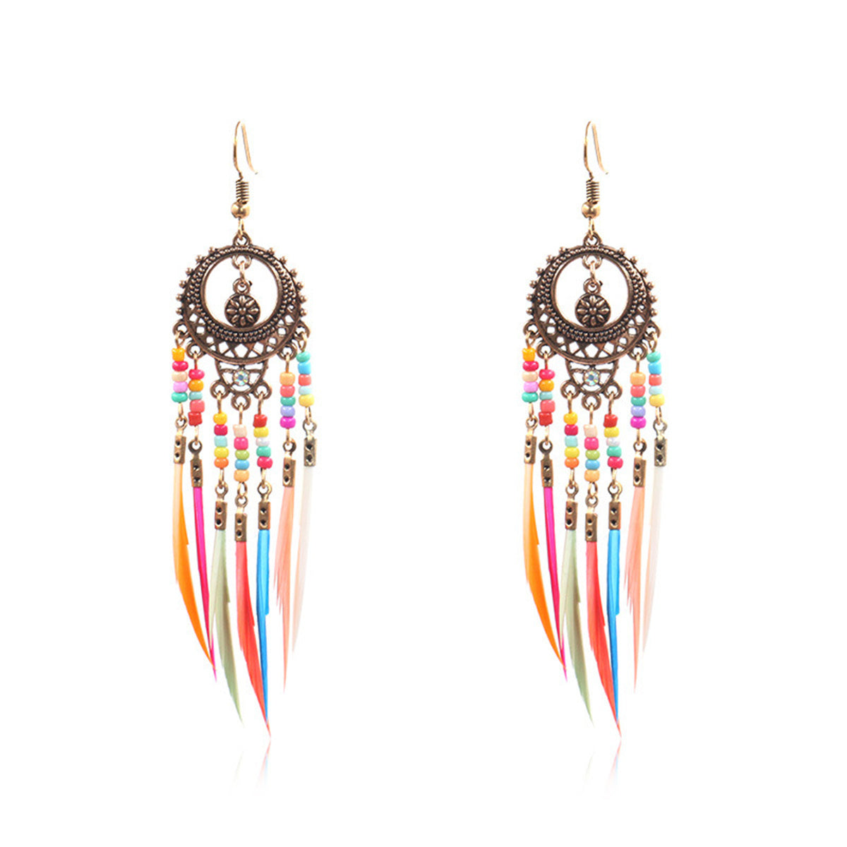 Howlite and 18K Gold-Plated Feather-Accent Drop Earrings, gold drop earrings for women, vintage-inspired design, side view