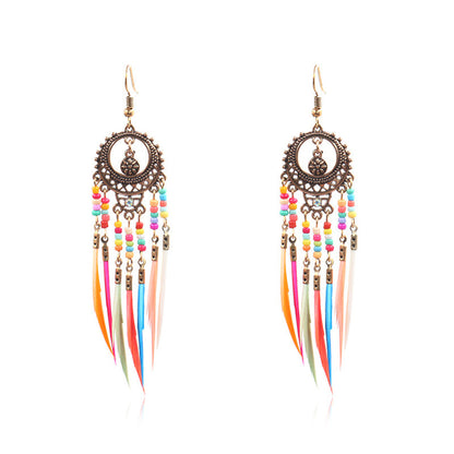 Howlite and 18K Gold-Plated Feather-Accent Drop Earrings, gold drop earrings for women, vintage-inspired design, side view