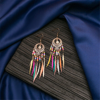 Howlite and 18K Gold-Plated Feather-Accent Drop Earrings, gold drop earrings for women, vintage-inspired design, front view