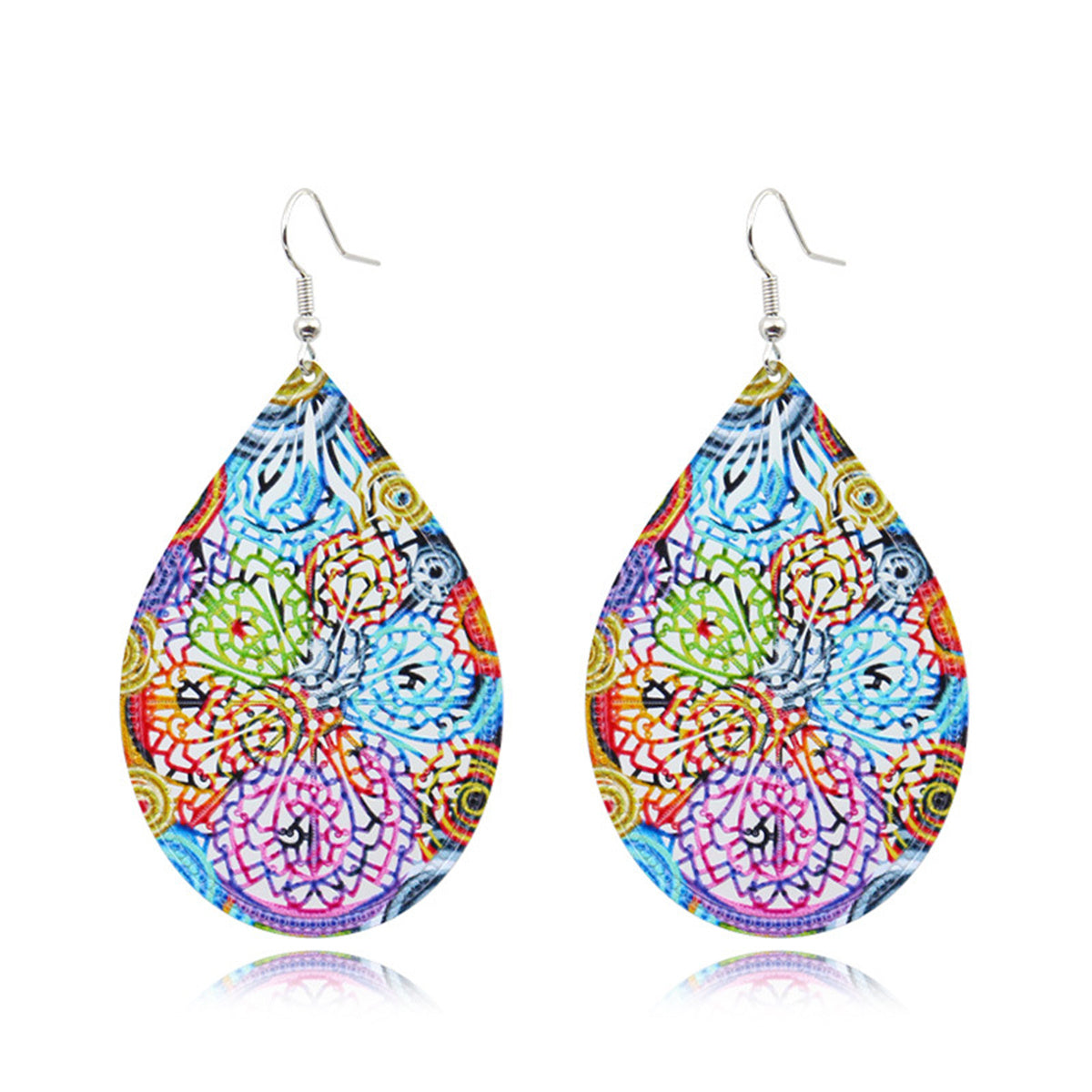 Blue and Purple Enamel Abstract Teardrop Dangle Earrings, drop earrings for women, vintage-inspired design, front view