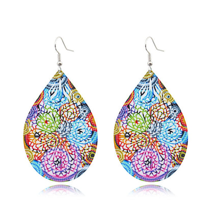 Blue and Purple Enamel Abstract Teardrop Dangle Earrings, drop earrings for women, vintage-inspired design, front view