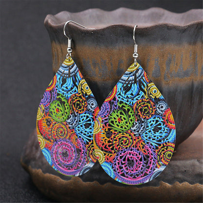 Blue and Purple Enamel Abstract Teardrop Dangle Earrings, drop earrings for women, vintage-inspired design, side view