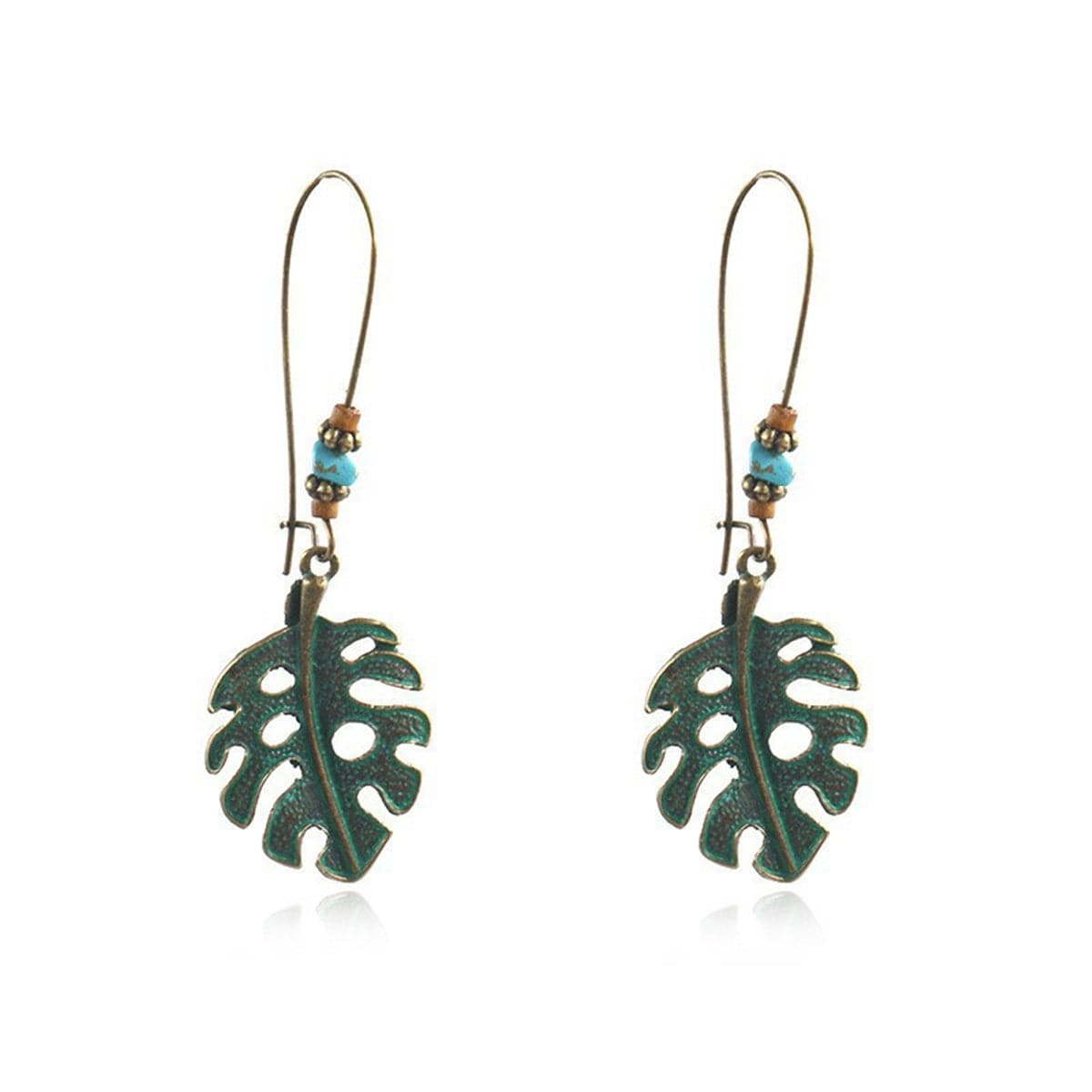 Turquoise & 18K Gold-Plated Open Leaf Drop Earrings