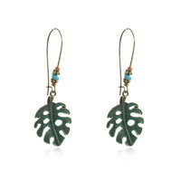 Turquoise & Goldtone Open Leaf Drop Earrings