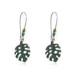 Turquoise & Goldtone Open Leaf Drop Earrings