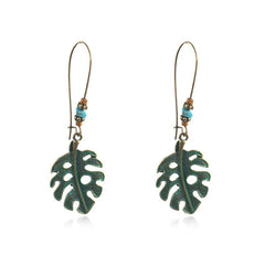 Turquoise & 18K Gold-Plated Open Leaf Drop Earrings