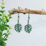 Turquoise & Goldtone Open Leaf Drop Earrings