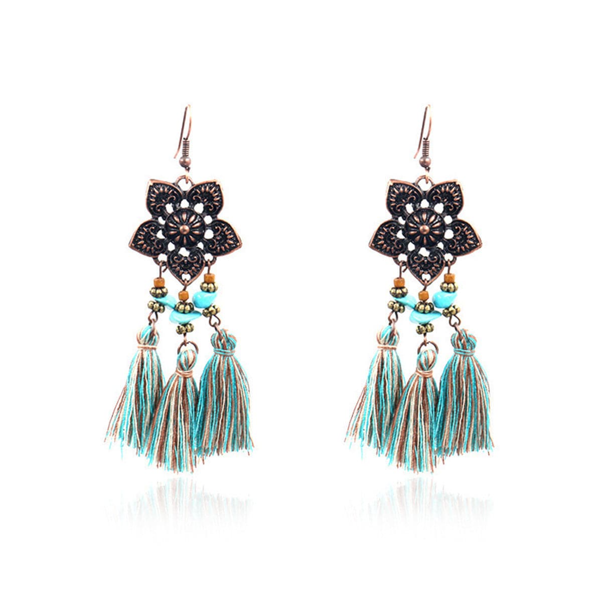 Turquoise and Polyster 18K Gold-Plated Flower Tassel Drop Earrings, gold drop earrings for women, side view