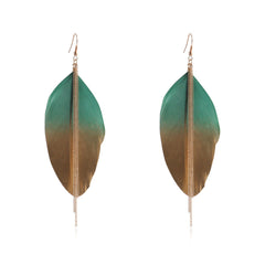 Green Feather & 18K Gold-Plated Tassel Drop Earrings
