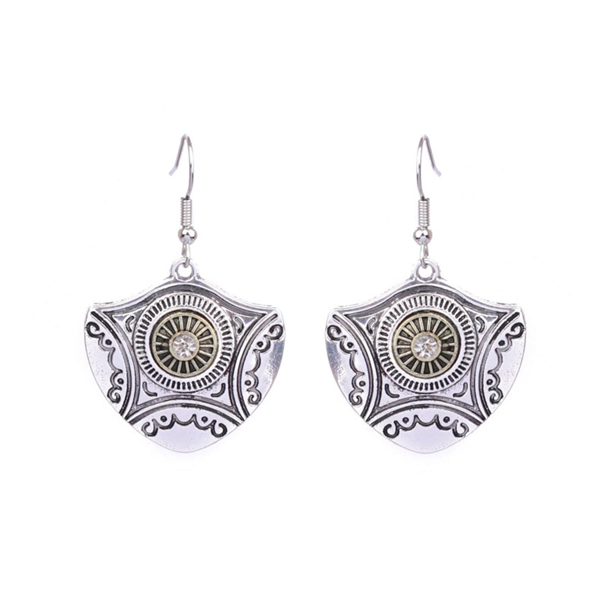 Cubic Zirconia and Silver-Plated Shield Drop Earrings, silver drop earrings for women, botanical inspired, side view