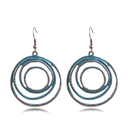 Teal Enamel and 18K Gold-Plated Ripple Drop Earrings, gold drop earrings for women, elegant gift for her, front view