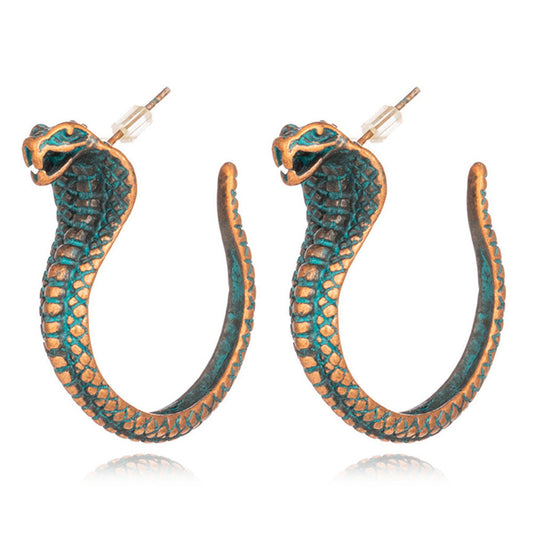 Green Enamel and 18K Gold-Plated Snake Stud Earrings, gold stud earrings for women, everyday style, front view