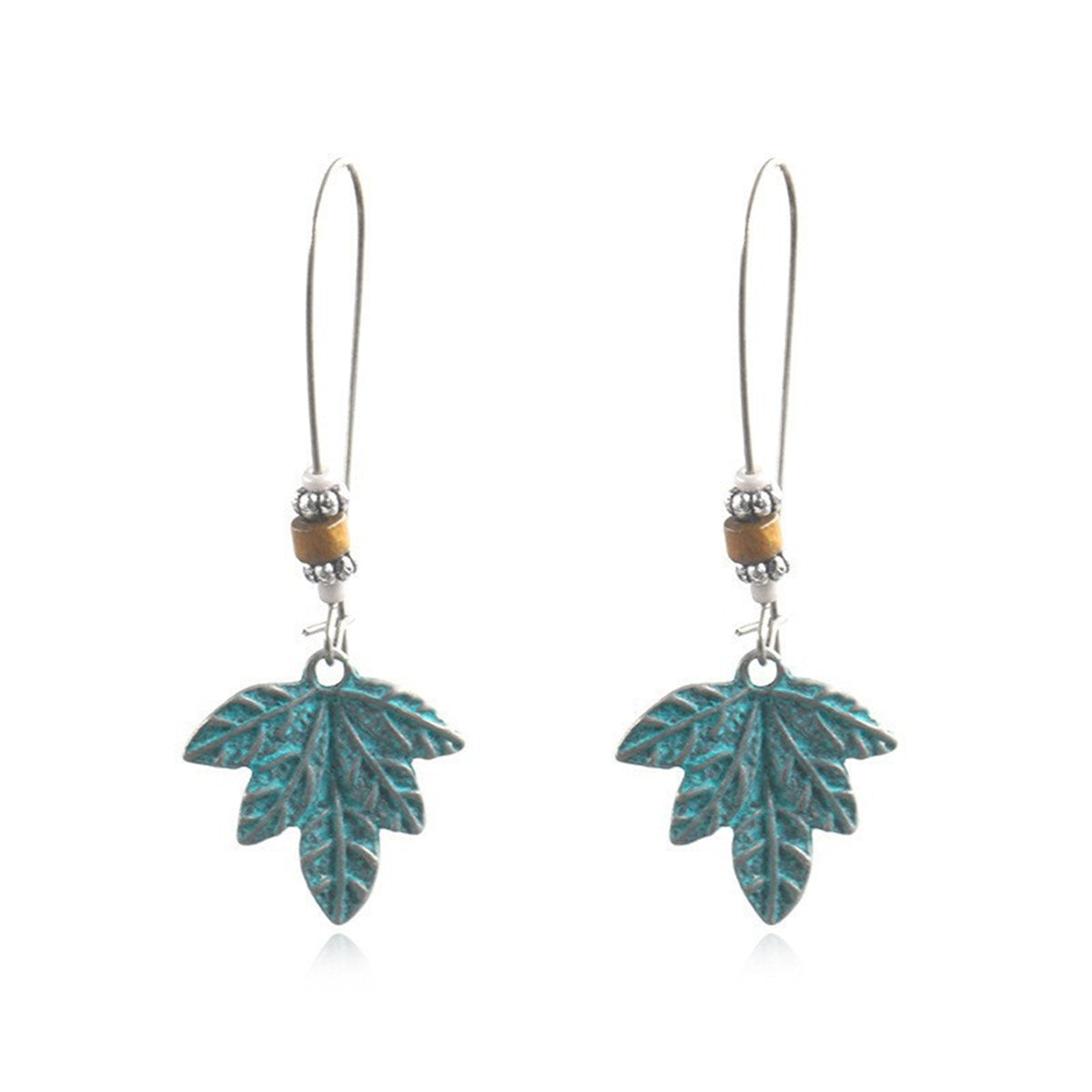 Howlite and Wood Leaf Drop Earrings, drop earrings for women, dainty minimalist design, front view