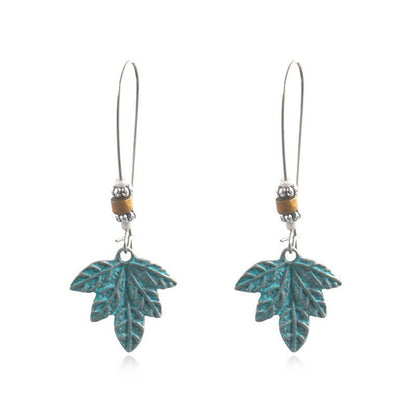 Howlite and Wood Leaf Drop Earrings, drop earrings for women, dainty minimalist design, front view