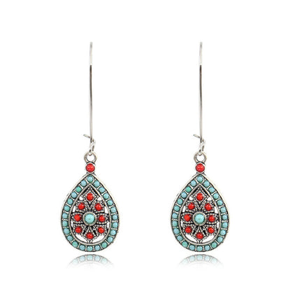 Green and Red Teardrop Earrings, drop earrings for women, botanical inspired, front view
