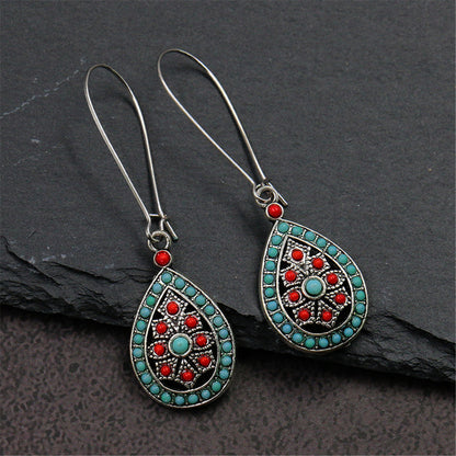 Green and Red Teardrop Earrings, drop earrings for women, botanical inspired, side view