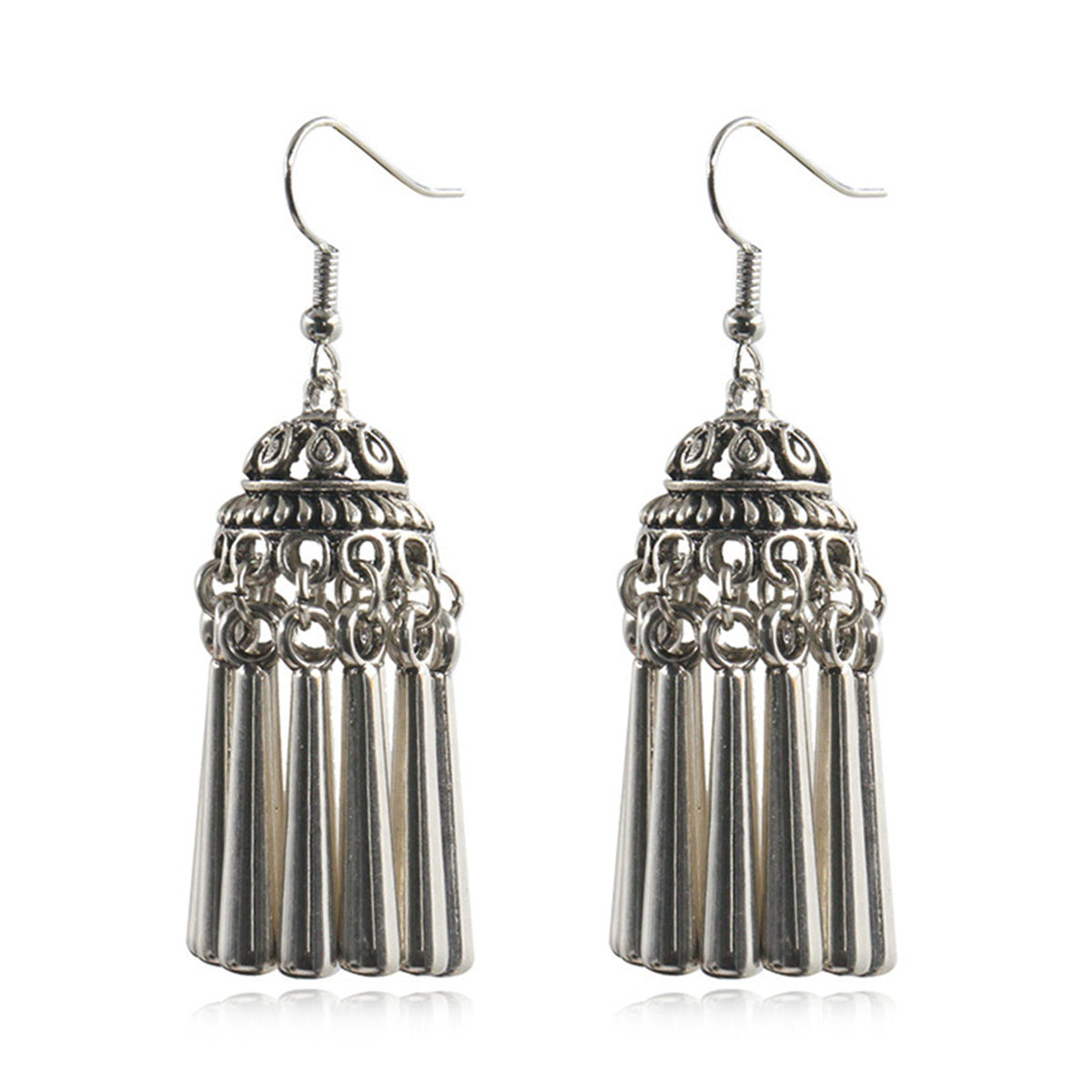 Silver-Plated Tassel Drop Earrings, silver drop earrings for women, dainty minimalist design, side view