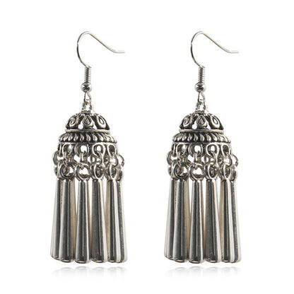 Silver-Plated Tassel Drop Earrings, silver drop earrings for women, dainty minimalist design, side view