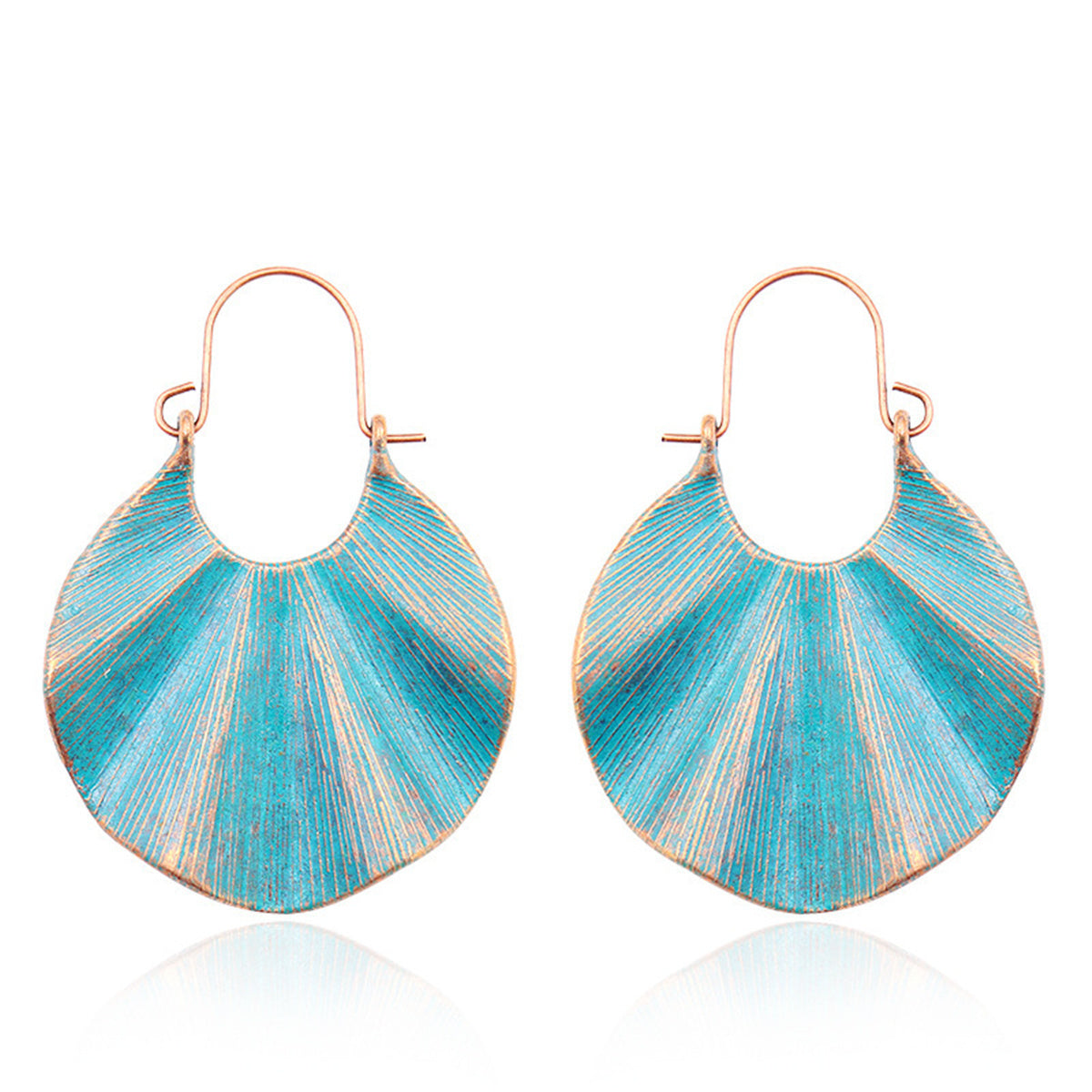 Aqua Enamel and 18K Gold-Plated Lotus Leaf Drop Earrings, gold drop earrings for women, vintage-inspired design, front view