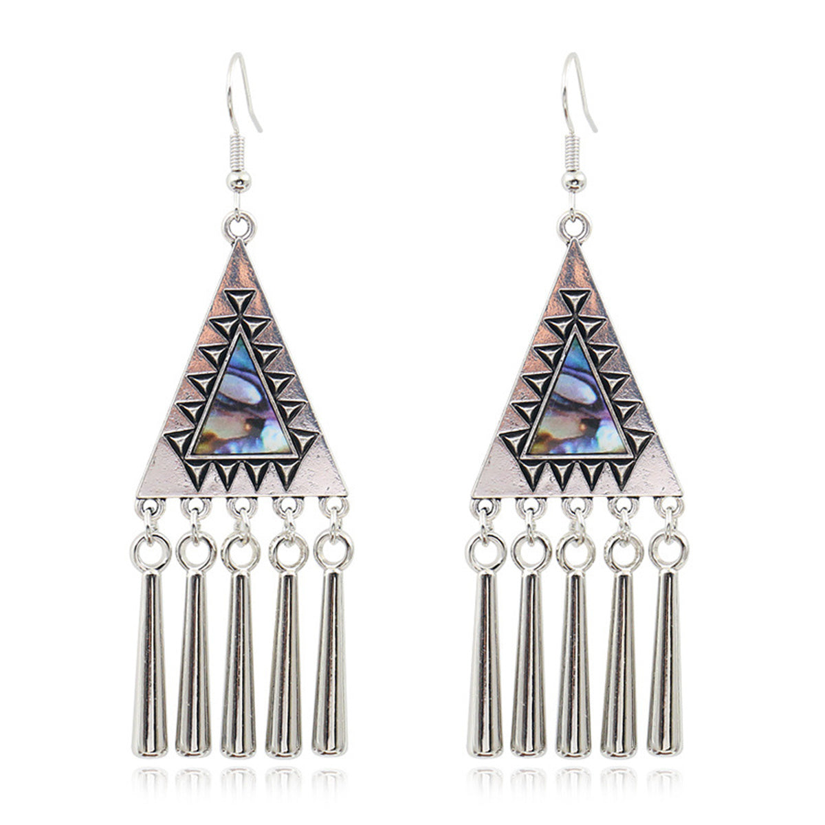 Abalone Shell & Silver-Plated Triangle Tassel Drop Earrings