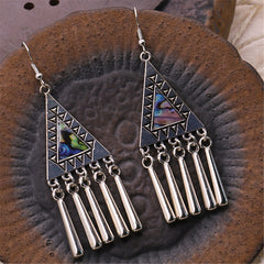 Abalone Shell & Silver-Plated Triangle Tassel Drop Earrings