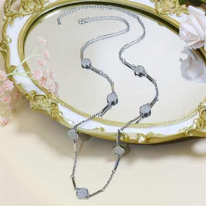 Polystyrene and Silver-Plated Station Necklace, silver pendant necklace for women, dainty minimalist design, detail close-up