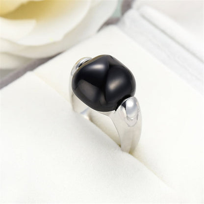 Black Princess-Cut Ring, statement rings for women, botanical inspired, detail close-up