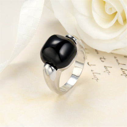 Black Princess-Cut Ring, statement rings for women, botanical inspired, front view