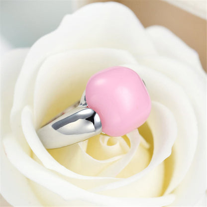 Pink and Silver-Plated Geometric Statement Ring, silver statement rings for women, elegant gift for her, detail close-up