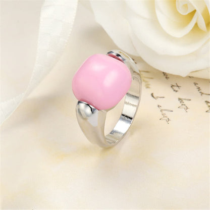 Pink and Silver-Plated Geometric Statement Ring, silver statement rings for women, elegant gift for her, lifestyle look