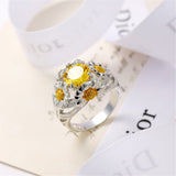 Yellow Crystal & Two-Tone Floral Cluster Ring