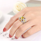 Yellow Crystal & Two-Tone Floral Cluster Ring
