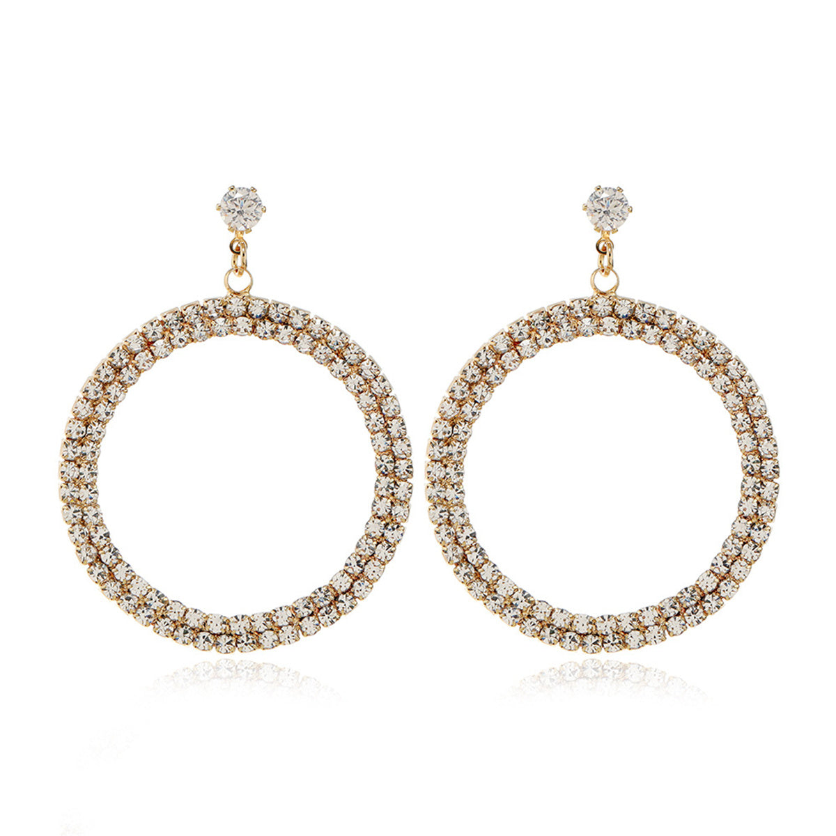 Cubic Zirconia and 18K Gold-Plated Pav¨¦ Circle Drop Earrings, gold drop earrings for women, botanical inspired, side view