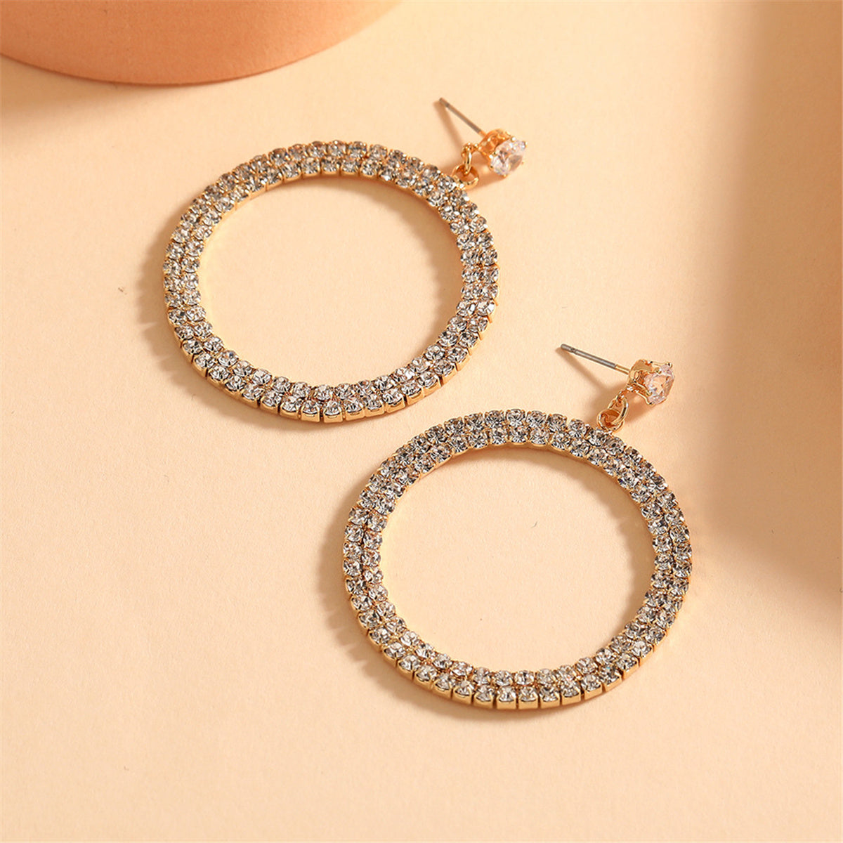 Cubic Zirconia and 18K Gold-Plated Pav¨¦ Circle Drop Earrings, gold drop earrings for women, detail close-up