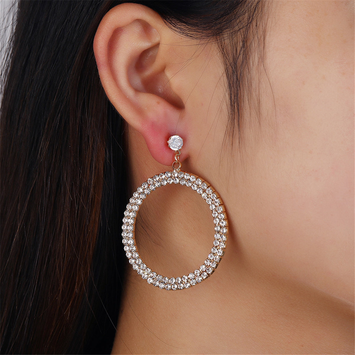 Cubic Zirconia & 18K Gold-Plated Pavé Circle Drop Earrings