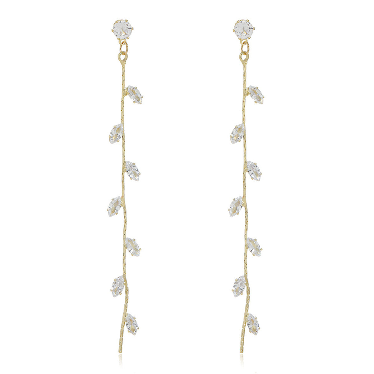 Crystal and 18K Gold-Plated Leaf Strand Drop Earrings, gold drop earrings for women, botanical inspired, side view
