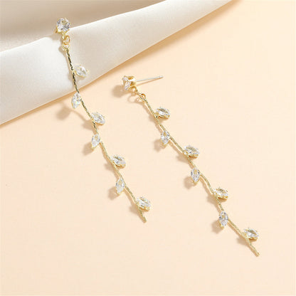 Crystal and 18K Gold-Plated Leaf Strand Drop Earrings, gold drop earrings for women, botanical inspired, lifestyle look