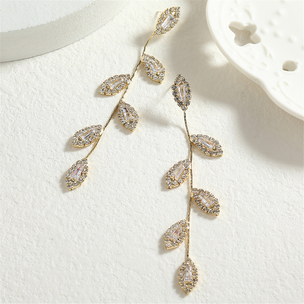 Crystal & Cubic Zirconia 18K Gold-Plated Branch Drop Earrings