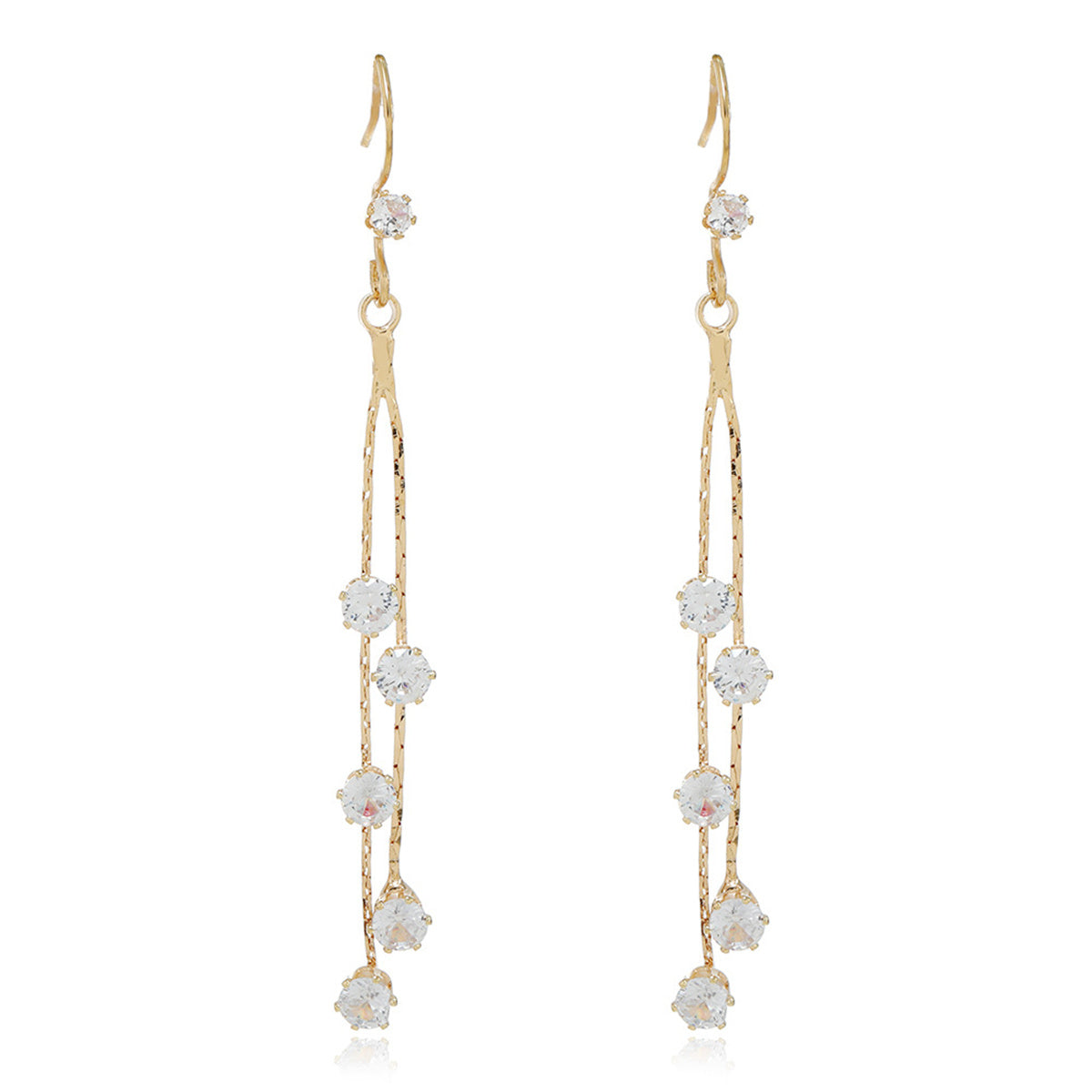 Cubic Zirconia and 18K Gold-Plated Strand Drop Earrings, gold drop earrings for women, everyday style, side view