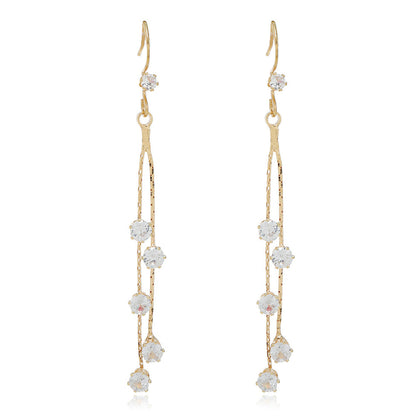 Cubic Zirconia and 18K Gold-Plated Strand Drop Earrings, gold drop earrings for women, everyday style, side view