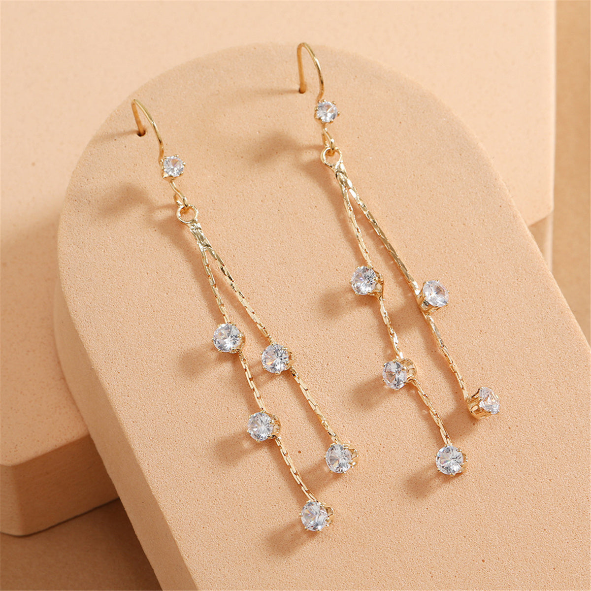 Cubic Zirconia and 18K Gold-Plated Strand Drop Earrings, gold drop earrings for women, everyday style, lifestyle look