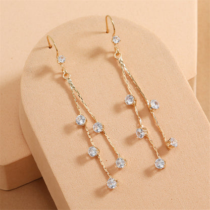 Cubic Zirconia and 18K Gold-Plated Strand Drop Earrings, gold drop earrings for women, everyday style, lifestyle look