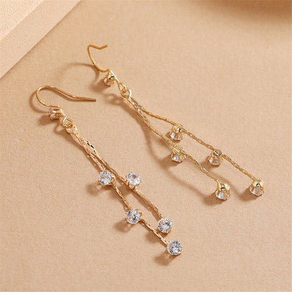 Cubic Zirconia and 18K Gold-Plated Strand Drop Earrings, gold drop earrings for women, everyday style, styled look
