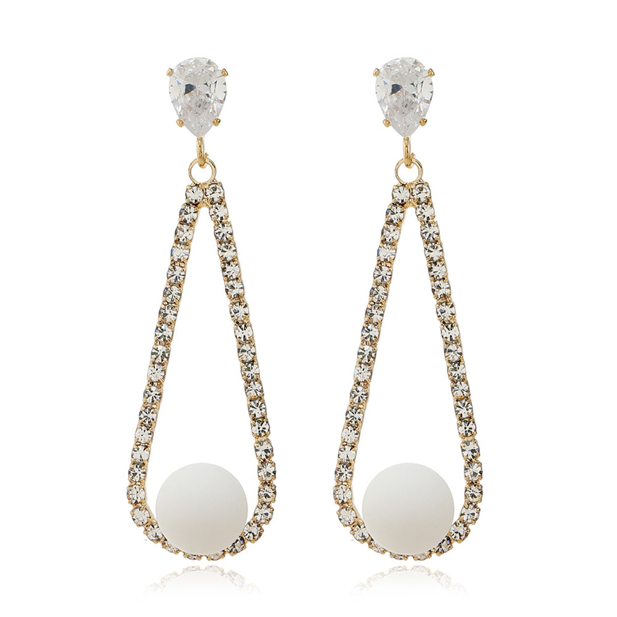 Crystal and Cubic Zirconia Teardrop Earrings, drop earrings for women, dainty minimalist design, front view