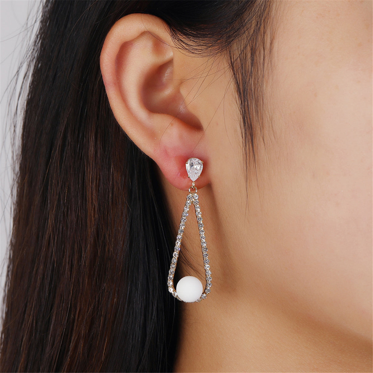 Crystal and Cubic Zirconia Teardrop Earrings, drop earrings for women, dainty minimalist design, styled look
