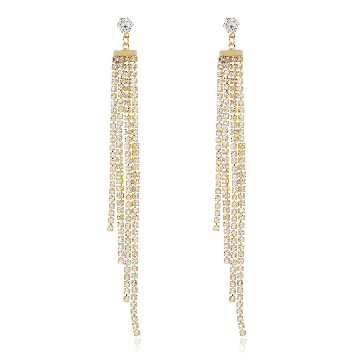 Cubic Zirconia and 18K Gold-Plated Tassel Drop Earrings, gold drop earrings for women, botanical inspired, side view