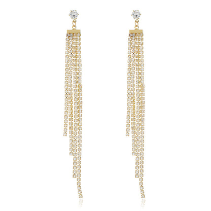 Cubic Zirconia and 18K Gold-Plated Tassel Drop Earrings, gold drop earrings for women, botanical inspired, side view