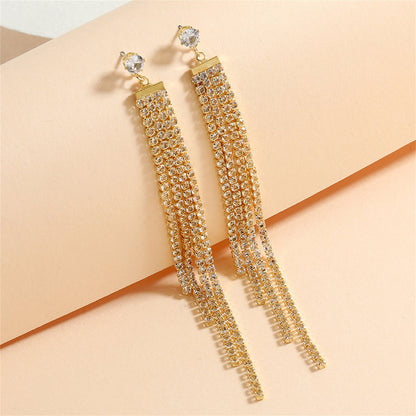 Cubic Zirconia and 18K Gold-Plated Tassel Drop Earrings, gold drop earrings for women, botanical inspired, detail close-up
