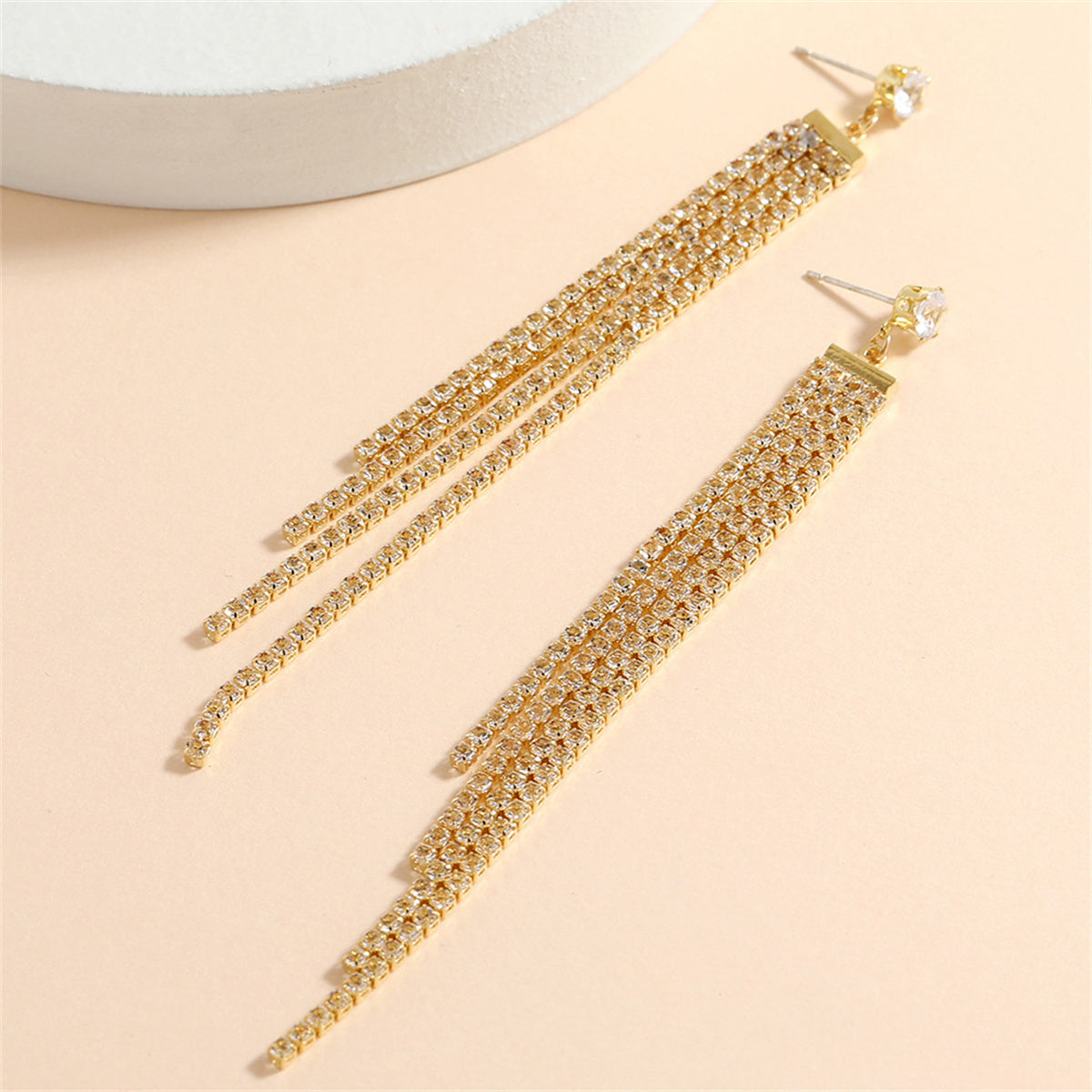 Cubic Zirconia and 18K Gold-Plated Tassel Drop Earrings, gold drop earrings for women, botanical inspired, lifestyle look