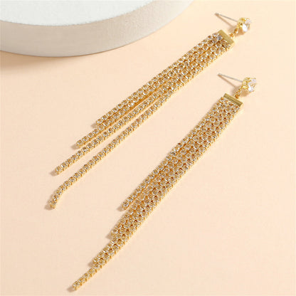 Cubic Zirconia and 18K Gold-Plated Tassel Drop Earrings, gold drop earrings for women, botanical inspired, lifestyle look